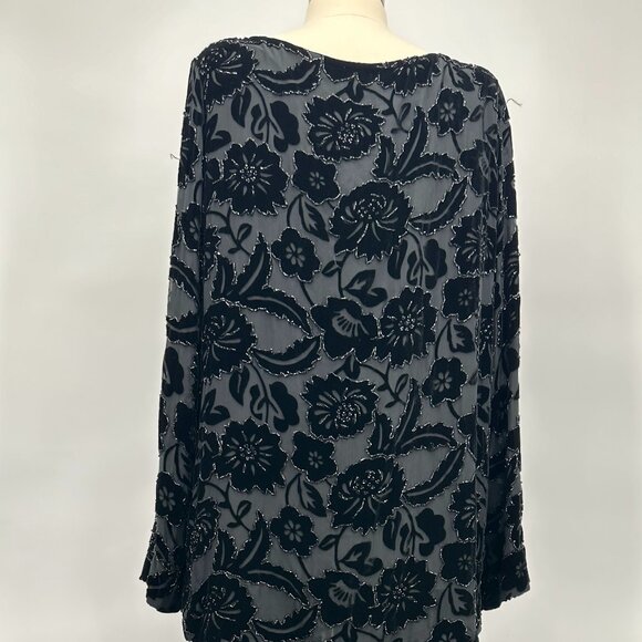 Vintage 1990s Carmen Marc Valvo Black Rayon Silk Velvet Beaded Evening Ensemble - Picture 3 of 5